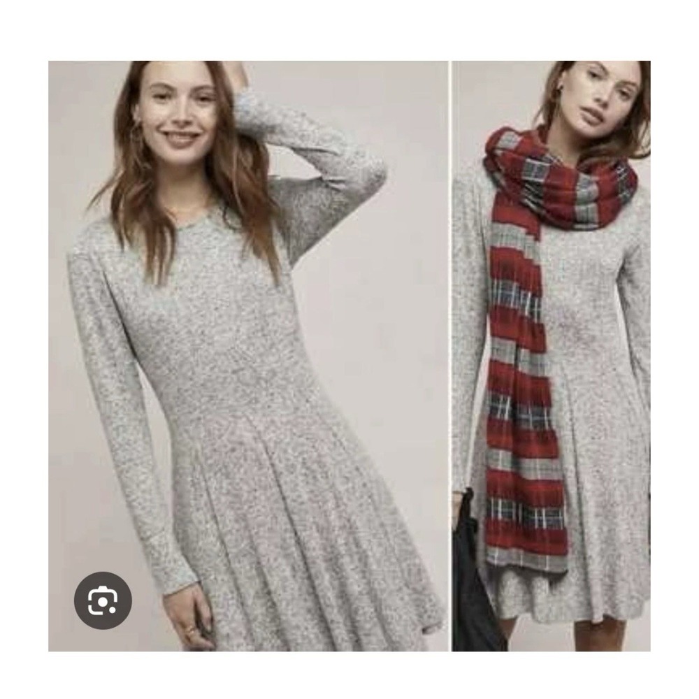 Women Anthropologie DOLAN Gray Fleece Knit Sweater Long Sleeve Dress‎ Sz Medium